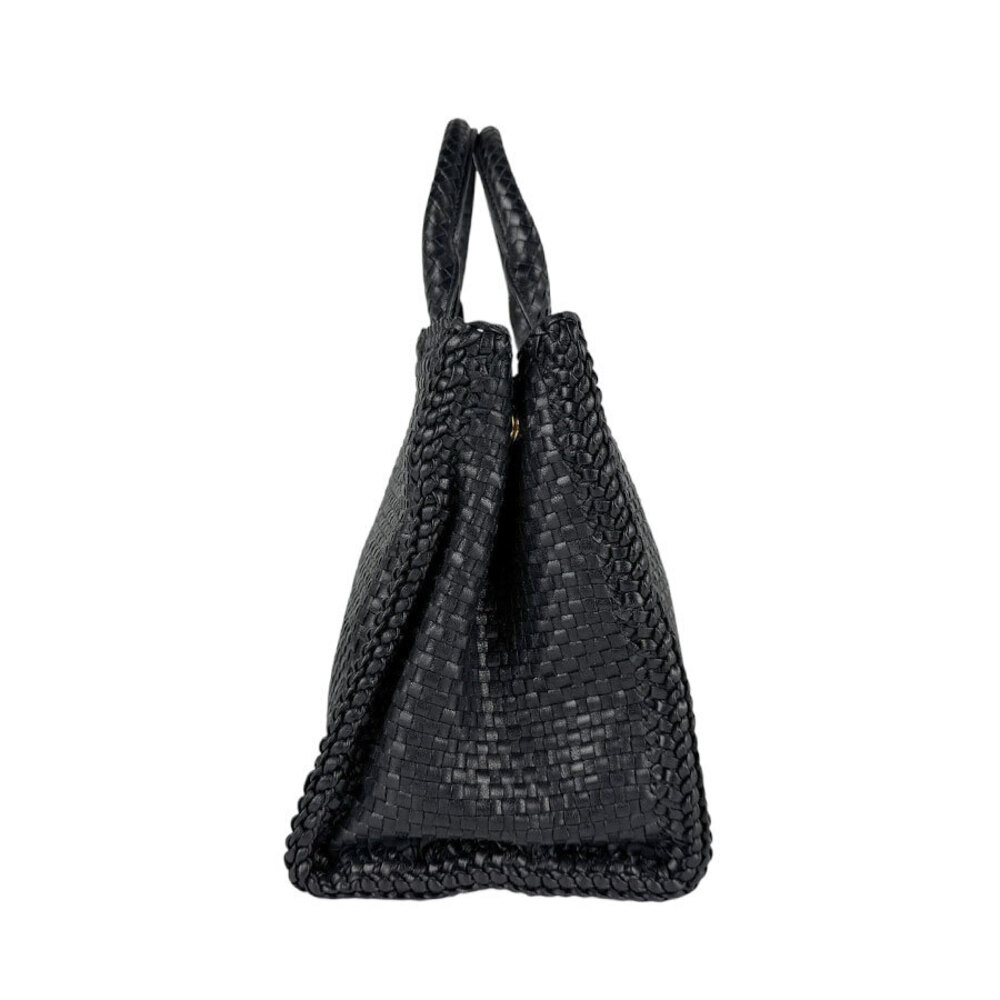 Prada Shoulder Black tote Madras leather woven bag